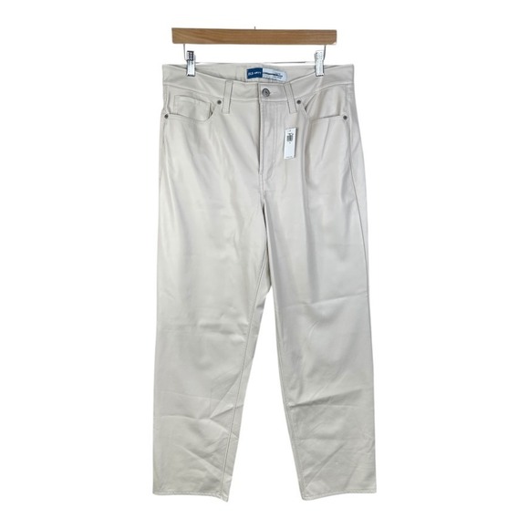 NWT‎ OLD NAVY Women's High-Rise Faux Leather Pants Size 12 Cream 06 Loose - Picture 1 of 11